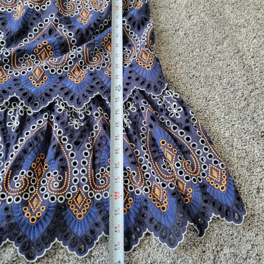 Anthropologie Nori Eyelet Blue and Gold Dress - Picture 2 of 7